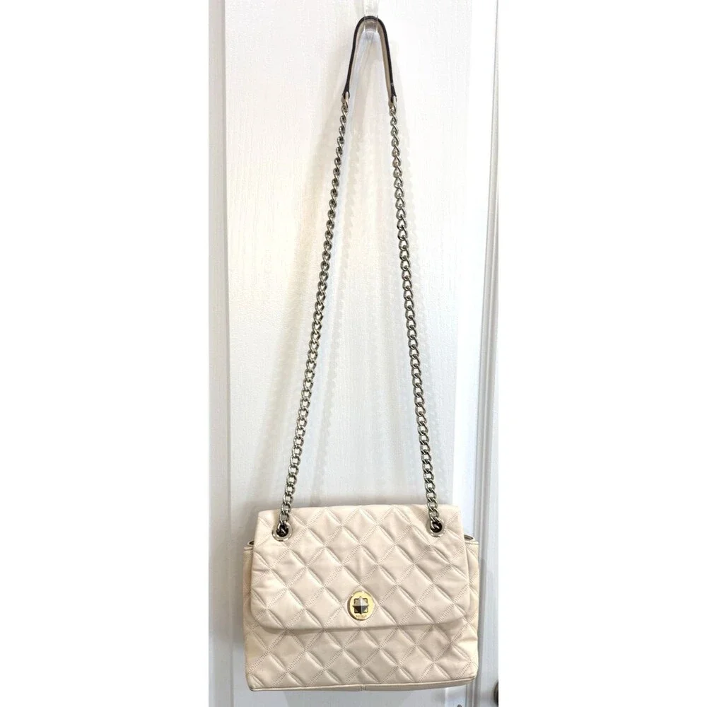 KATE SPADE Quilted Crinkle Leather Natalia Med Flap Shoulder Parchment Bone